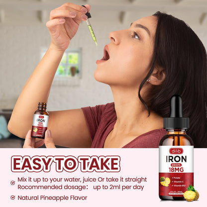 (2 Pack) Liquid Iron Supplement for Women & Men Iron Drops Iron Supplements for Anemia with Folate, Vitamin C, B12 for Red Blood Cell Support-Strawberry, 4 Fl Oz