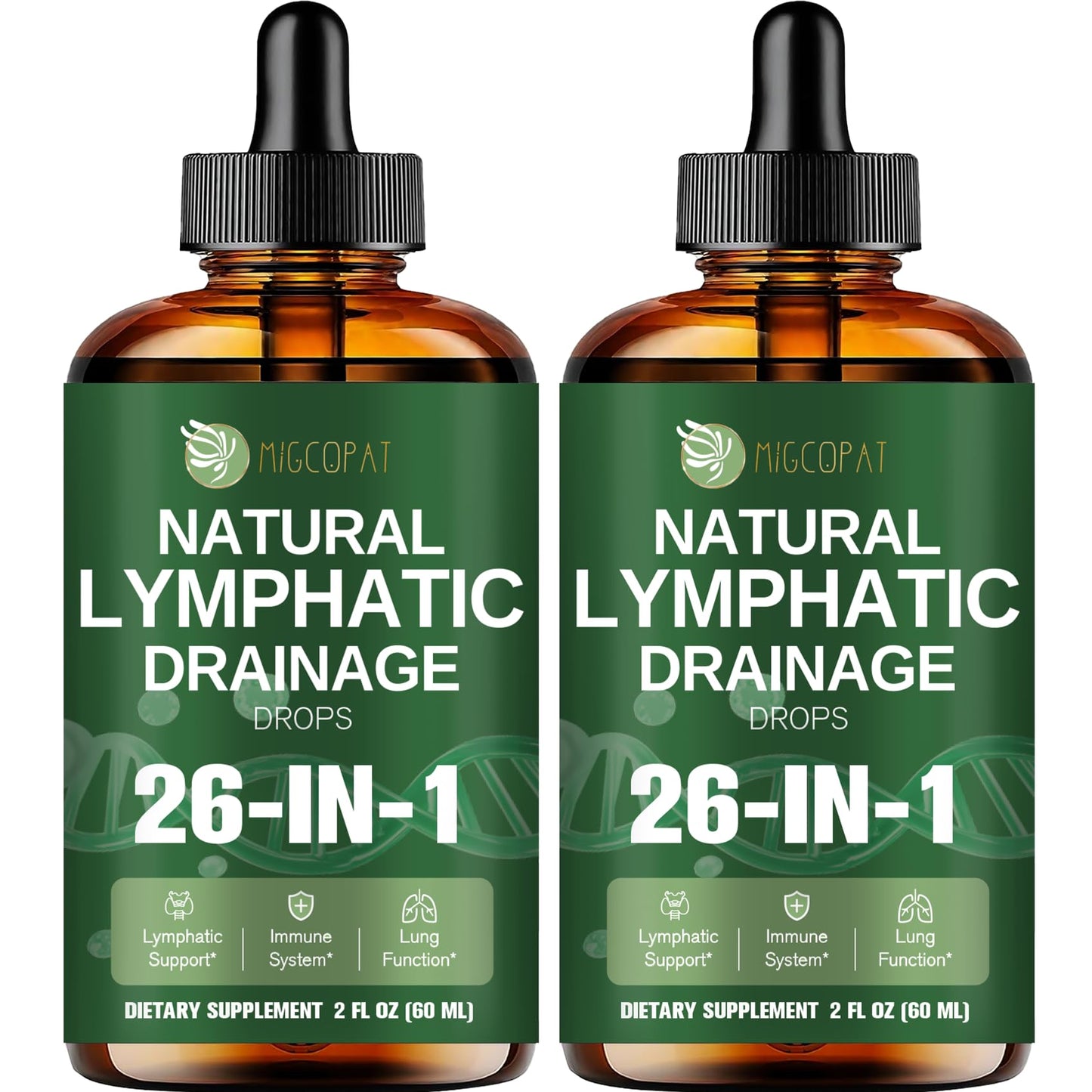 Migcopat26-in-1 Liposomal Lymphatic Drainage Drops with Turmeric, Echinacea | Vitamins, Dandelion, Zeolite, Vegan, Alcohol-Free, Raspberry Flavor, 2 fl oz