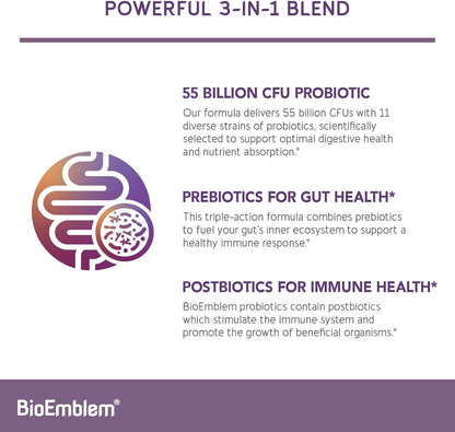 BioEmblem Triple Magnesium Complex & Probiotics for Women & Men