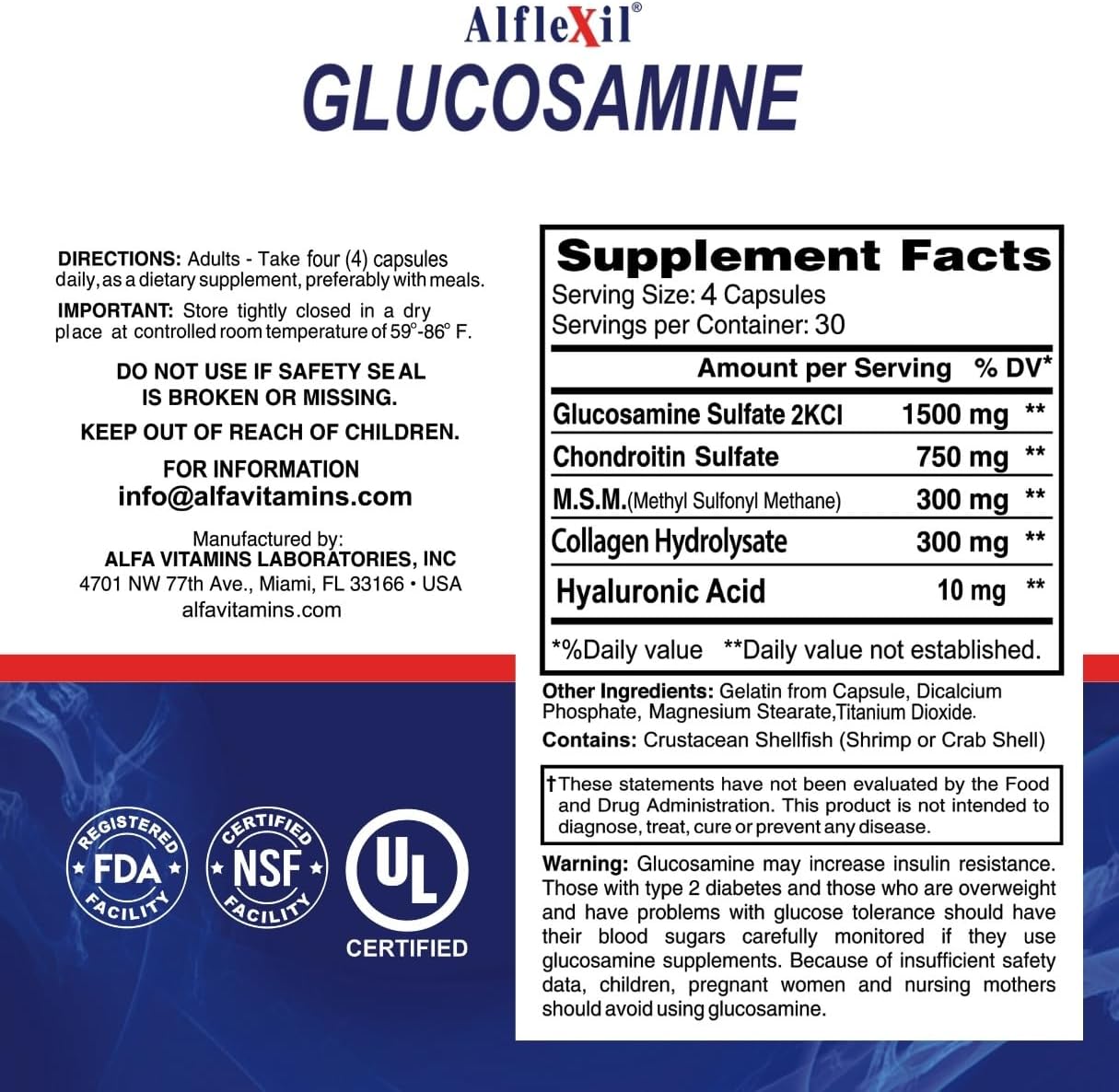 ALFA VITAMINS ALFLEXIL Glucosamine, Chondroitin & Collagen Supplement, Gluten Free, Supports Joints, Bones & Knees, Includes MSM & Hyaluronic Acid for Mobility & Joint Health, 120 Capsules