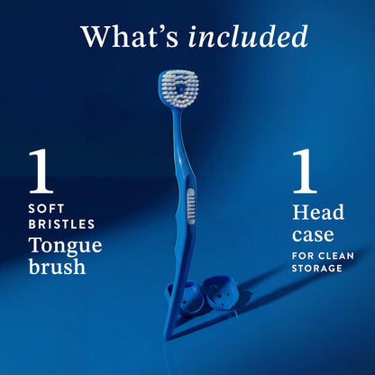 Soft Bristle Tongue Brush for Adults for Bad Breath, Halitosis & Oral Hygiene - Tongue Scraper Brush with Ergonomic Handle & Protective Cap for Easy Storage & Travel - 2 Pack