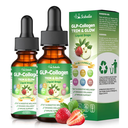 10-in-1 Liquid Collagen for Women, GLP Friendly Multi Collagen | Trim & Glow Hydrolyzed Collagen Burn Drops w. Hyaluronic Acid Biotin Green Tea & ACV, Digestive Gut Skin Health & Hair Growth