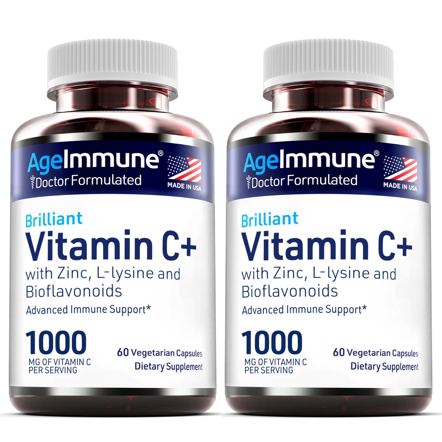 AgeImmune Vitamin C 1000mg Complex with L-Lysine 500mg, Zinc 12mg, Bioflavonoids 300mg. Doctor Formulated Magnesium Stearate Free Supplements for Healthy Immune System Support.(1)