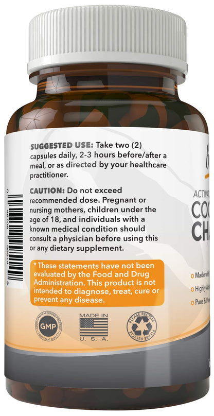 PURELY beneficial Activated Coconut Charcoal 1200mg, 180 Capsules - Pills for Digestive