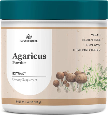 Nature Restore Agaricus Blazei Murill Extract Mushroom Powder (4 oz). Concentrated 40% Polysaccharides for Cellular & Advanced Immune Support. Mild Nutty Flavor for Coffee