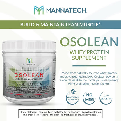 Protein Powder, Mannatech OsoLean (Canister) 12.9 oz Whey Protein Supplement, Build