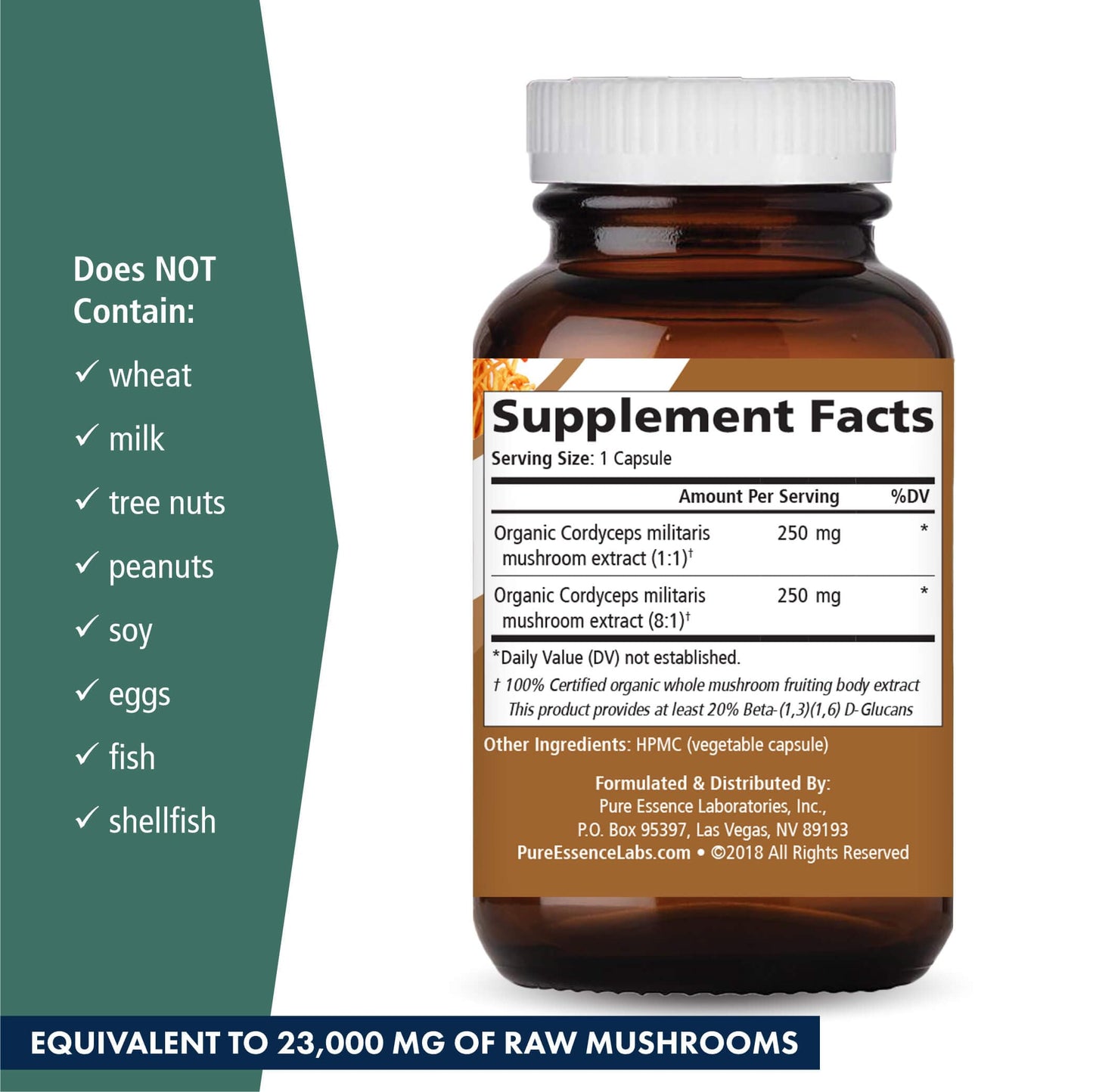 PURE ESSENCE LABS MyPure Cordyceps 4X Mushrooms - Concentrated Cordyceps Mushroom Powder Supplements for Immune System, Stress Response, Physical & Mental Performance - 2 Months Supply