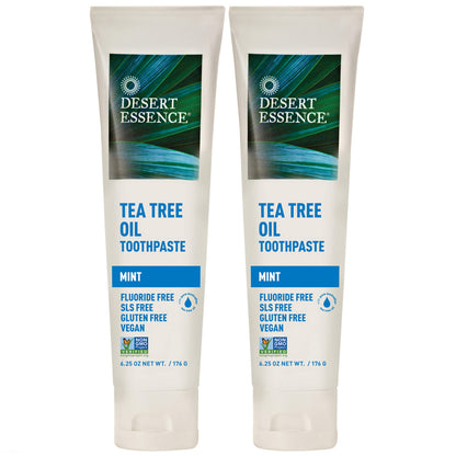 Desert Essence Tea Tree Oil Toothpaste - Mint - 6.25 Ounce - Refreshing Taste - Deep Cleans Teeth & Gums - Helps Fight Plaque - Sea Salt - Pure Essential Oil - Baking Soda - Promotes Healthy Mouth