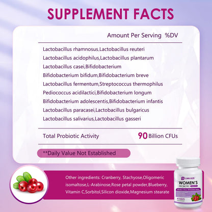 OMOGS Women's Probiotic,with Cranberry Extract and Organic Prebiotics,90 Billion CFUs