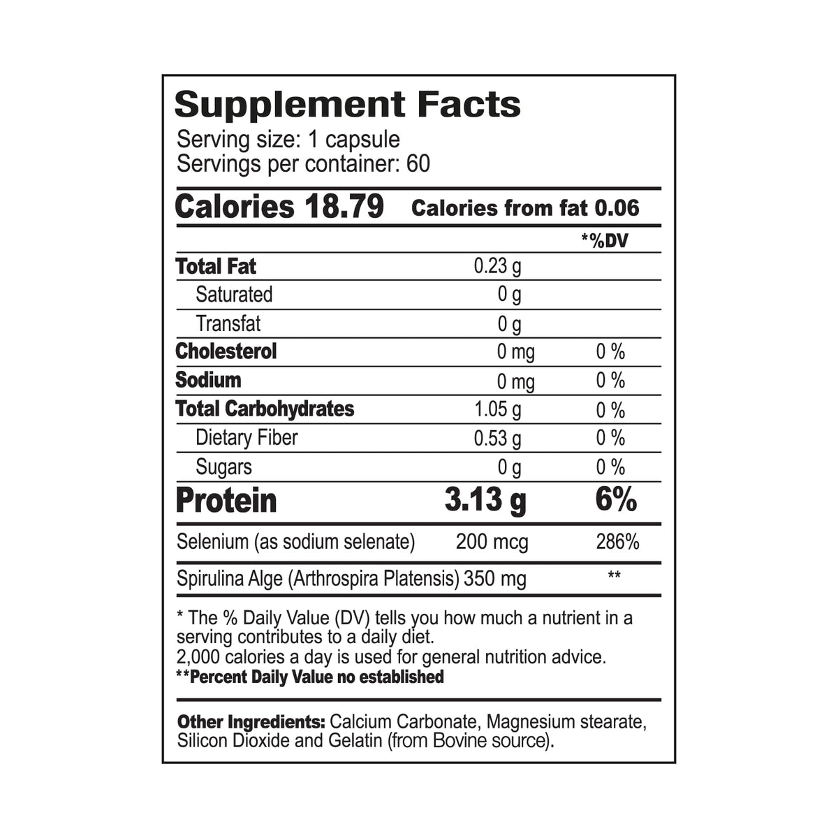 Boost Concentration, Memory and Energy with Premium Selenium + Spirulina - Premium Antioxidant Supplement for Brain Function - 60 Day Supply (60 Capsules) - (1-Pack)