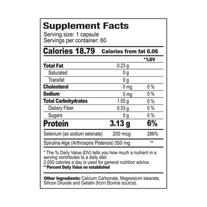 Boost Concentration, Memory and Energy with Premium Selenium + Spirulina - Premium Antioxidant Supplement for Brain Function - 60 Day Supply (60 Capsules) - (1-Pack)