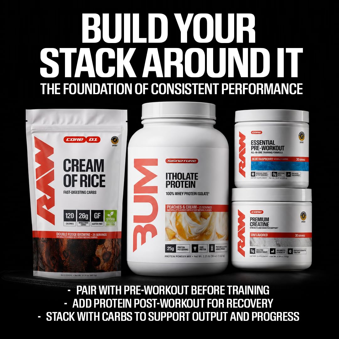 RAW Nutrition Creatine Monohydrate Powder, Unflavored (30 Servings) - Micronized Creatine Monohydrate Supplement for Workout Performance, Build Muscle & Strength - Creatine Powder for Men & Women