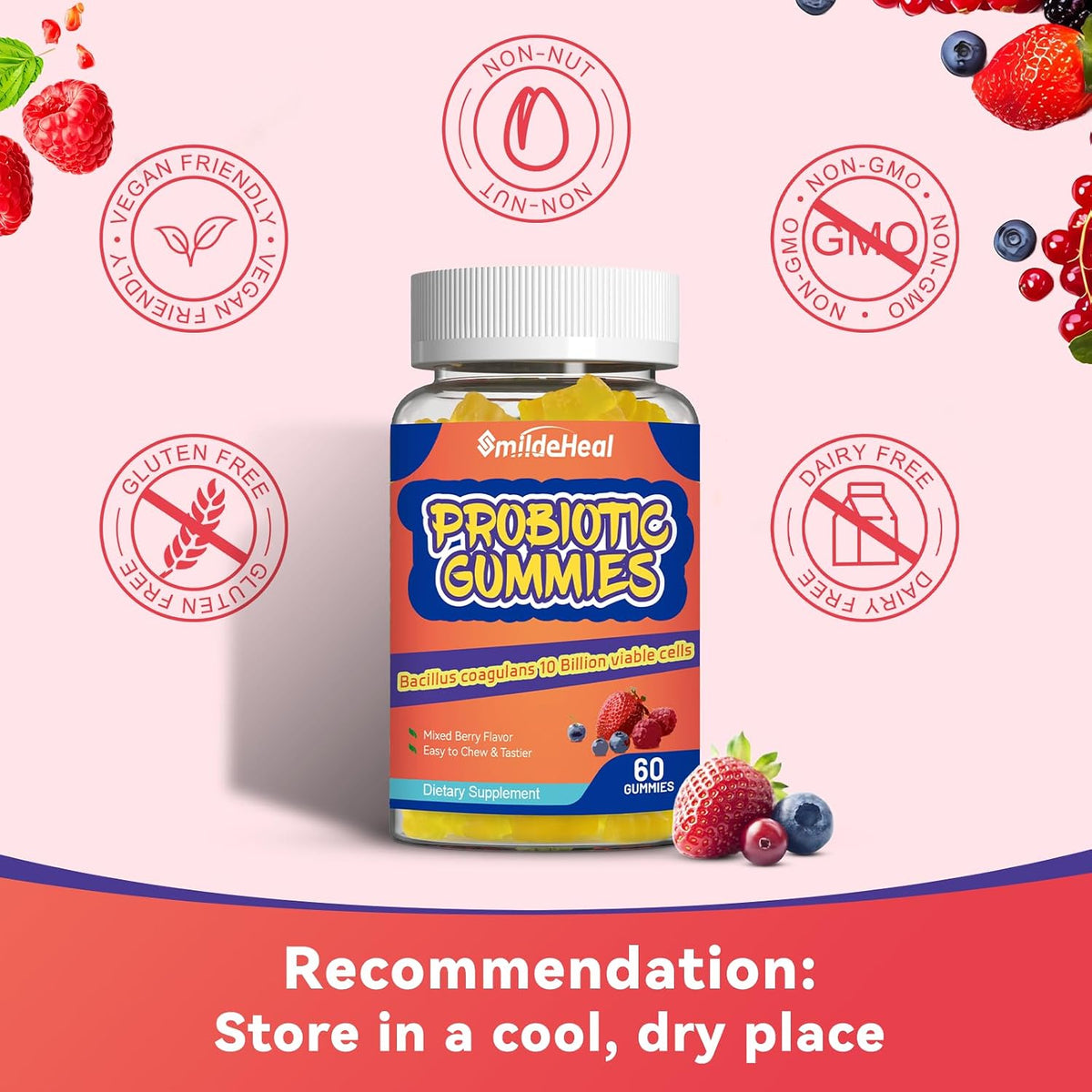 Probiotic Gummies for Digestive Health 10 Billion CFU Bacillus 60 Count | Probiotic Gummies for Digestive Health 10 Billion CFU Bacillus Coagulans Immune & Digestive Support for Men & Women 60 Count
