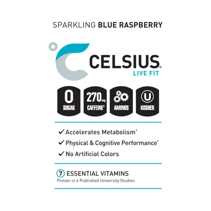 CELSIUS ESSENTIALS, Sparkling Blue Crush, Performance Energy Drink 16 Fl Oz (Pack of 12)