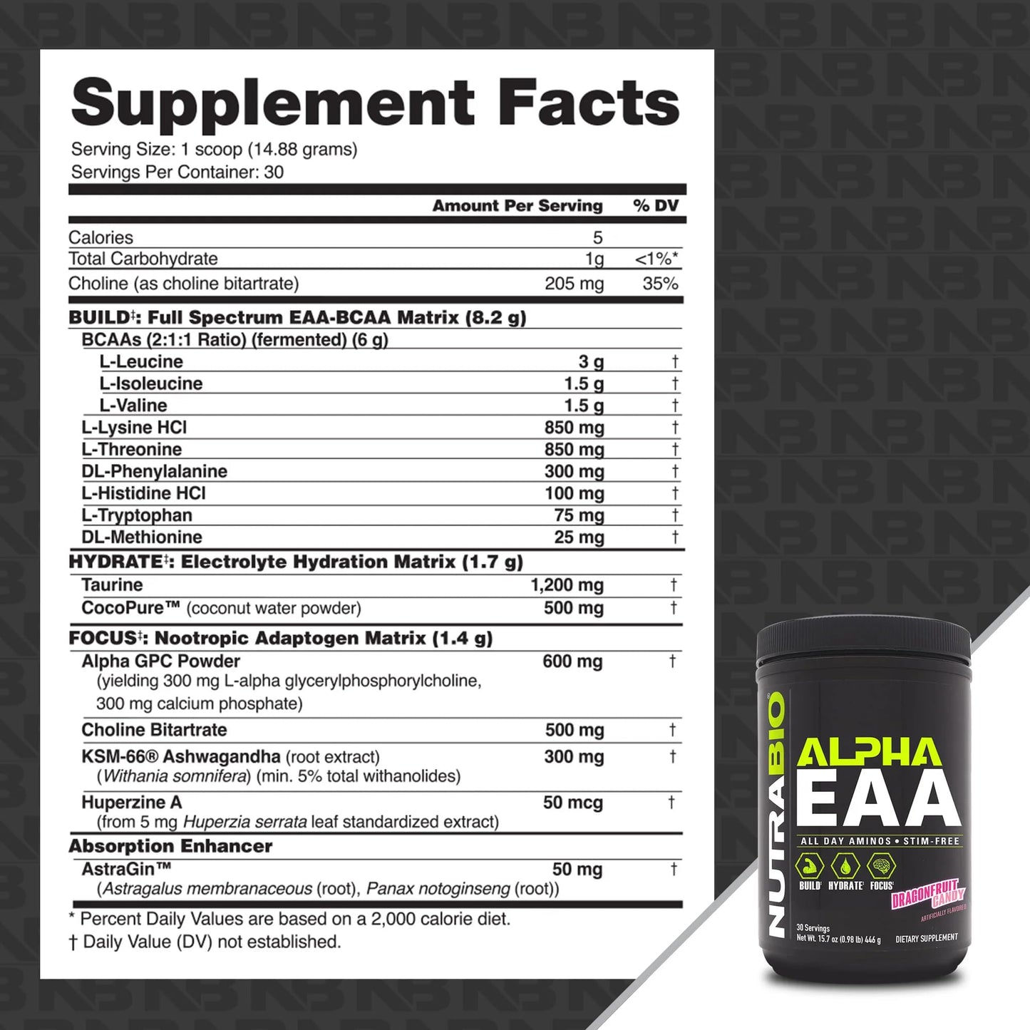 NutraBio Alpha EAA - All-Day Amino Acids for Muscle Growth and Hydration - Essential Amino Acids with Nootropics & Adaptogens- Full Spectrum EAA BCAA Powder - 30 Servings - Strawberry Lemon