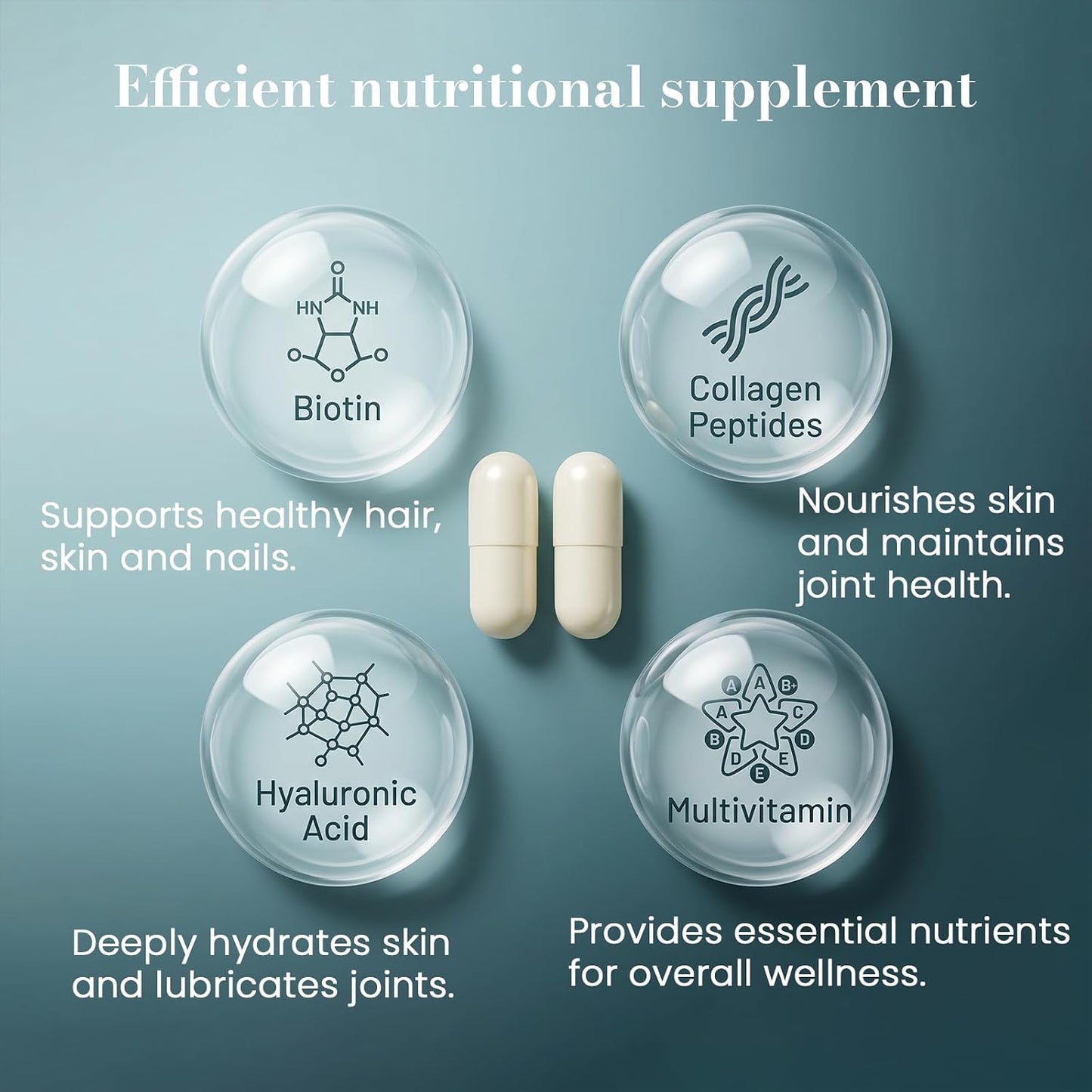 Women’s Hair Skin & Nails Vitamins Supplement,with Biotin,Collagen Peptides,Hyaluronic Acid,Vitamin A, C, E, B5,B6,Helps Maintain Skin Moisture and Suppleness,Support Hair Nails Health,120 Capsules