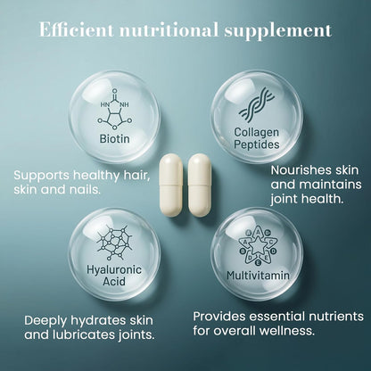 Women’s Hair Skin & Nails Vitamins Supplement,with Biotin,Collagen Peptides,Hyaluronic Acid,Vitamin A, C, E, B5,B6,Helps Maintain Skin Moisture and Suppleness,Support Hair Nails Health,120 Capsules