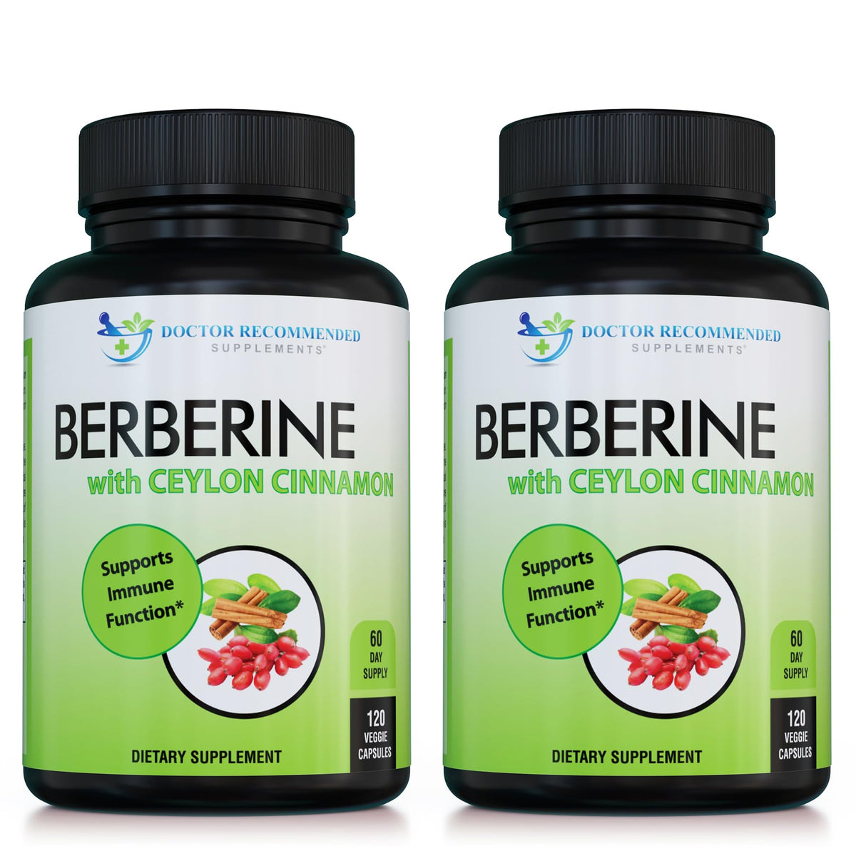 DOCTOR RECOMMENDED SUPPLEMENTS Berberine with Ceylon Cinnamon - 1200mg Berberine & 100mg Organic Ceylon Cinnamon - 120 Veggie Capsules, Healthy Immune System & Gastrointestinal Wellness