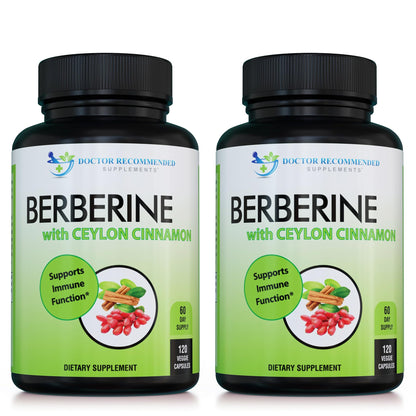 DOCTOR RECOMMENDED SUPPLEMENTS Berberine with Ceylon Cinnamon - 1200mg Berberine & 100mg Organic Ceylon Cinnamon - 120 Veggie Capsules, Healthy Immune System & Gastrointestinal Wellness