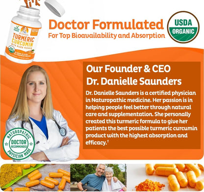 Organic Turmeric Curcumin with Black Pepper Extract 2000mg - High Absorption Ultra Potent Supplement - 95% Curcuminoids - Vegan, Non GMO - 120 Capsules