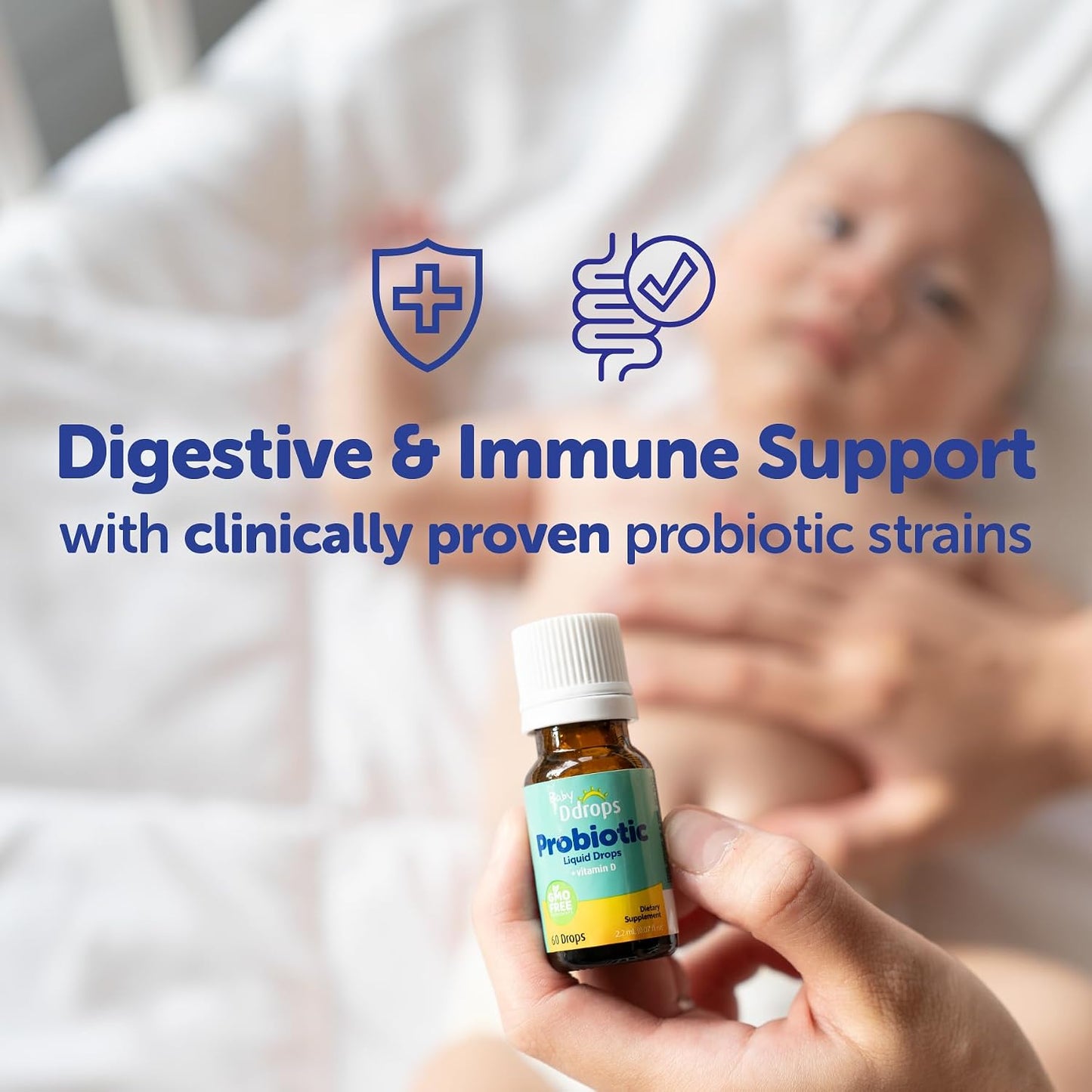 Ddrops Baby Probiotic with Vitamin D, 60 Drops - Colic Symptom Relief for Newborns and Infants - Easy-to-Use, Just One Drop Daily, No Sugar, Non-GMO, Allergy-friendy
