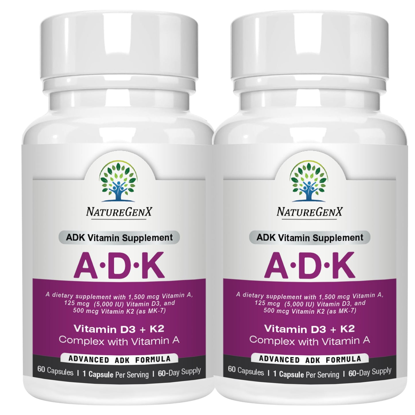 NatureGenX ADK Vitamin Supplement – Vitamins A, D3 & K2 MK-7 for Bone Health & Calcium Absorption – Gluten-Free, Non-GMO, Soy-Free – 60 Capsules (2-Month Supply) | For Bone Health & Calcium Absorption - Immune Support, Gluten-Free, Non-GMO, Soy-Free - 60