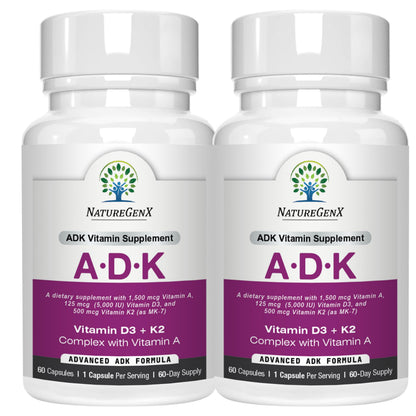NatureGenX ADK Vitamin Supplement – Vitamins A, D3 & K2 MK-7 for Bone Health & Calcium Absorption – Gluten-Free, Non-GMO, Soy-Free – 60 Capsules (2-Month Supply) | For Bone Health & Calcium Absorption - Immune Support, Gluten-Free, Non-GMO, Soy-Free - 60