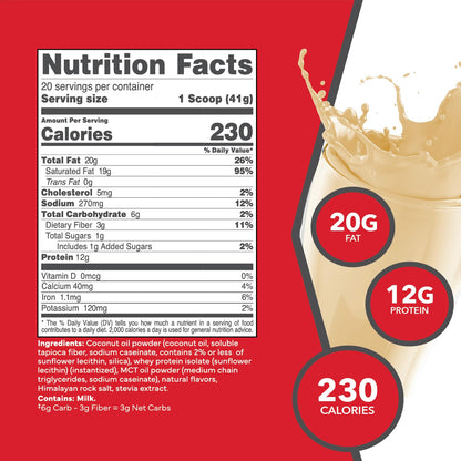 Ketologic Keto Meal Replacement Shake Powder for Optimal Results + MCT Oil + Grass-Fed