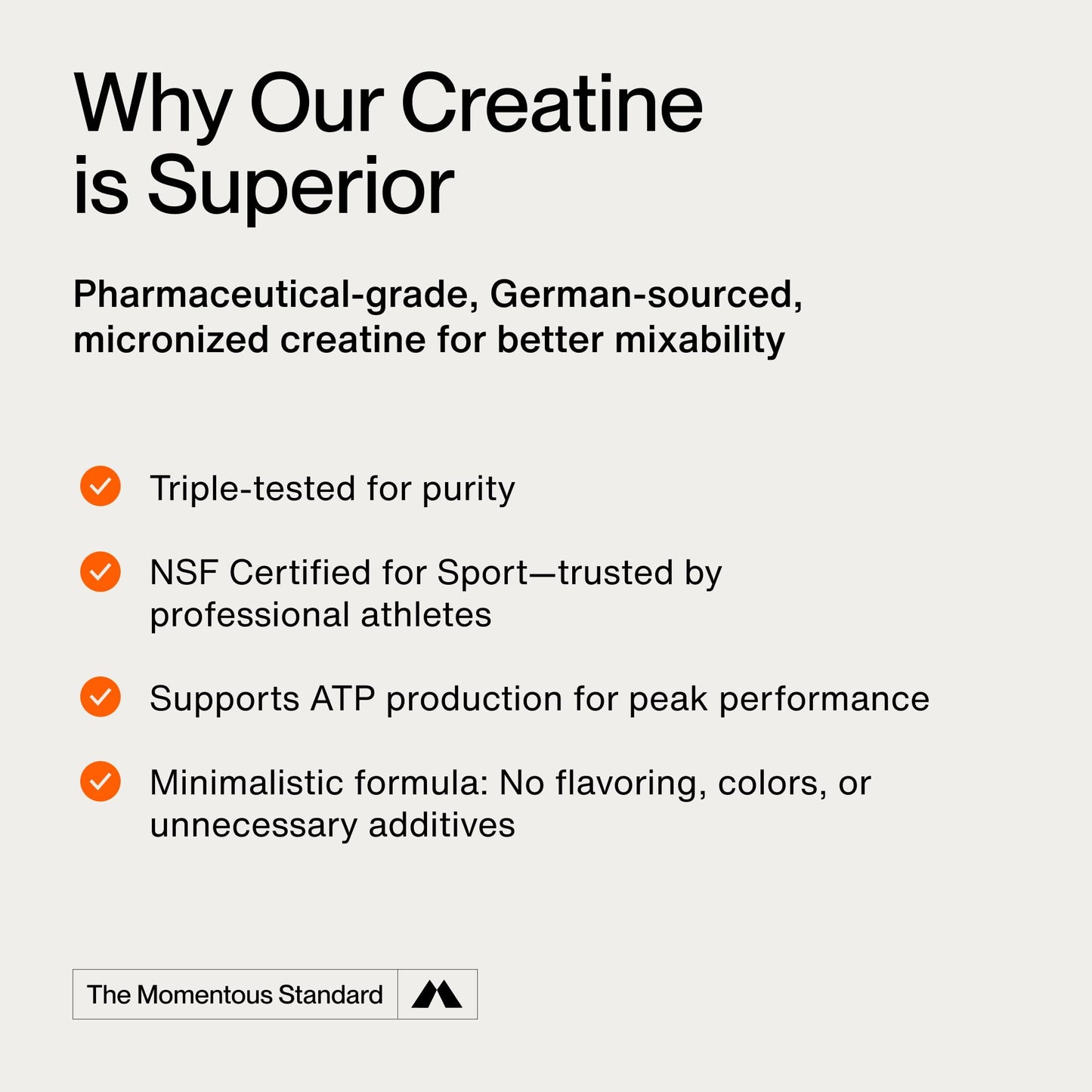 Momentous Creatine Monohydrate Powder - Creatine Powder - Supports Strength, Lean Muscle, & Recovery for Men & Women - NSF Certified for Sport - 5 g per Serving - 90 Servings