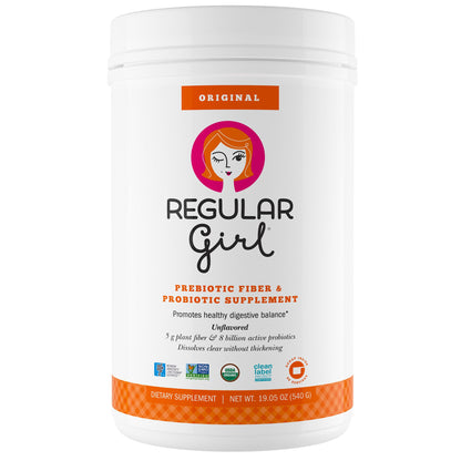 Regular Girl Organic Powder, Prebiotic Fiber Supplement and Probiotics for Women, Low FODMAP, 30 Servings, Unflavored