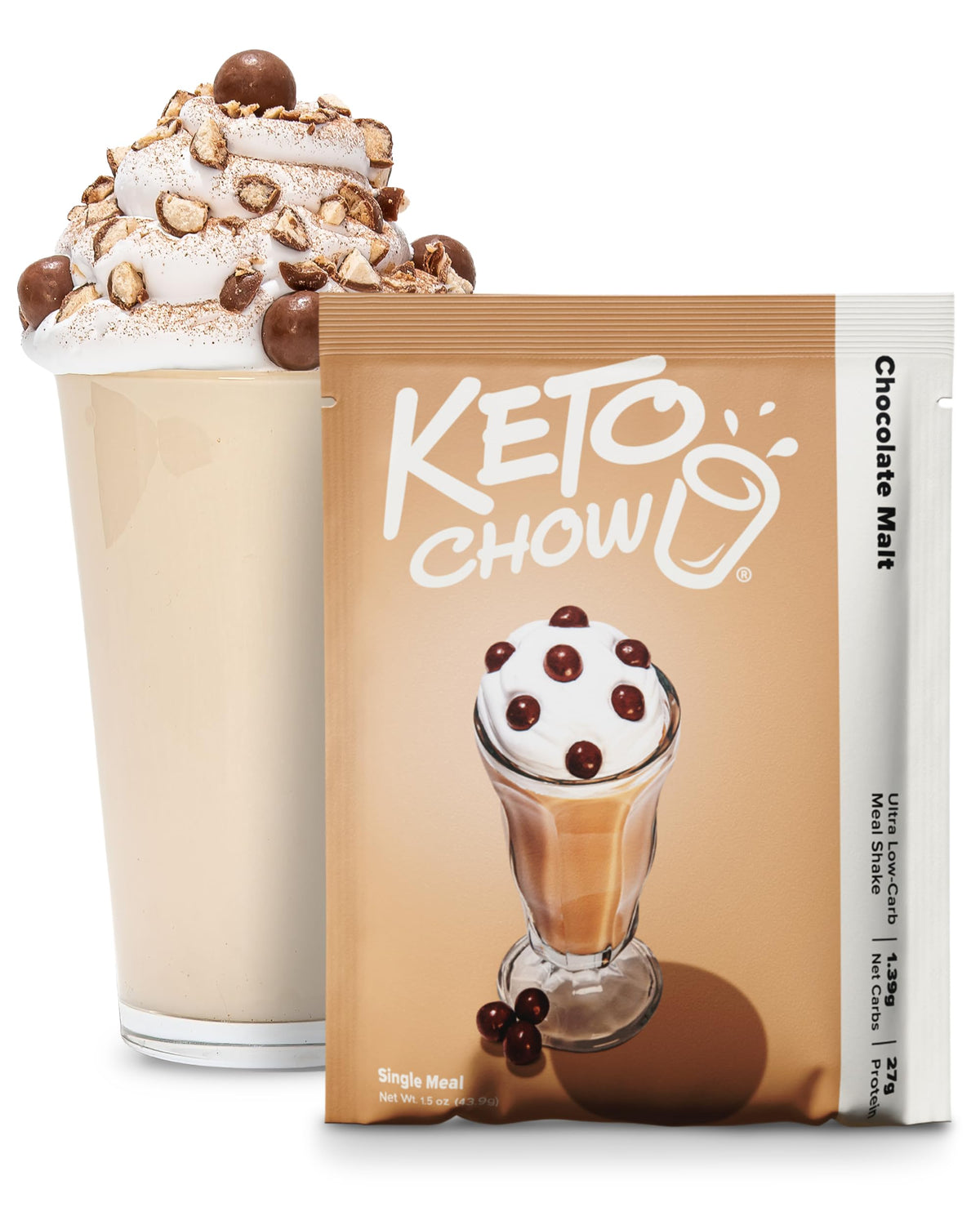 Keto Chow Chocolate Peanut Butter Meal Replacement Shake Powder, 1 Meal
