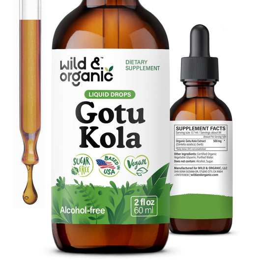 Wild & Organic Gotu Kola Extract Drops - Brain Support with Centella Asiatica Extract - Liquid Gotu Kola Supplement for Focus - Vegan, Sugar & Alcohol-Free Herb Tincture - 4 fl oz