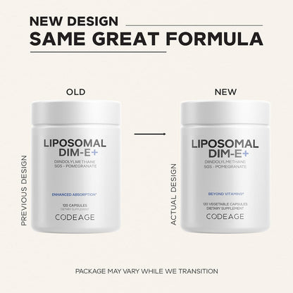 Codeage Liposomal DIM Supplement - 4 Months Supply of DIM Vitamins and SGS, Pomegranate, Broccoli, Vitamin E Isomers Tocopherols Alpha Beta Gamma Delta - Liposomal Formula - Gluten-Free - 120 Capsules