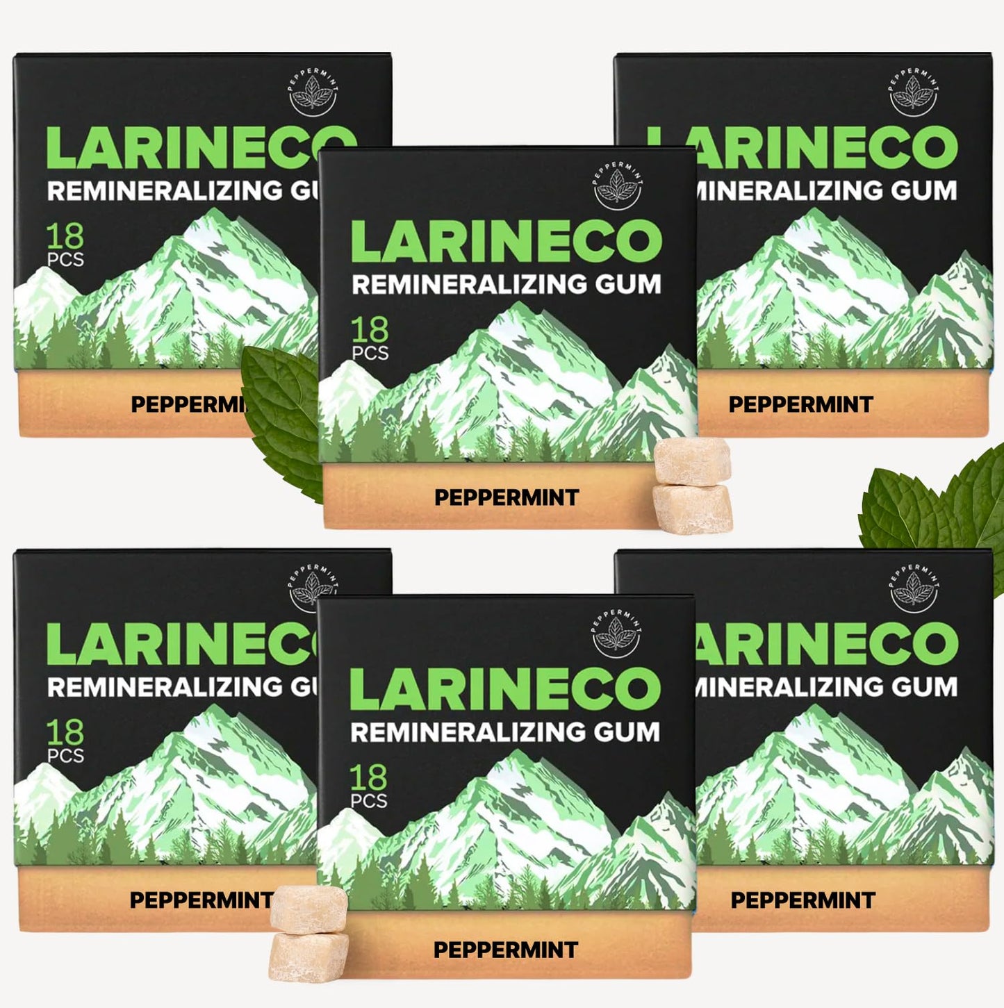 Larineco Remineralizing Gum with Nano Hydroxyapatite & Xylitol – Sugar-Free Xylitol Gum – Plastic-Free, Dye-Free, Aspartame-Free – Natural Base – 36 Pieces, Mastic Mint