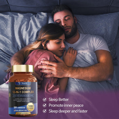 Totaria Magnesium Complex 700mg 12 in 1 Magnesium Supplement with Glycinate Citrate Malate Oxide Taurate Aspartate Orotate Magnesium Relaxation,Muscle,Heart Support, Vegan 120 Capsules