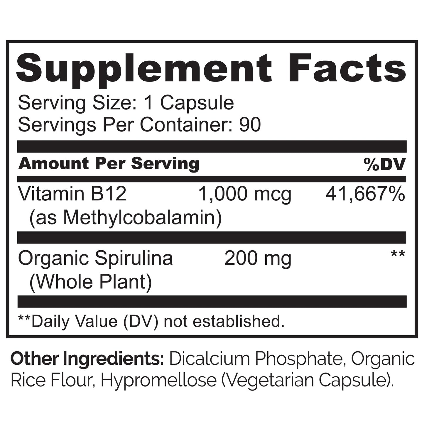 NATURELO Vegan B12 - Methyl B12 with Organic Spirulina - High Potency Vitamin B12 1000 mcg Methylcobalamin - Supports Healthy Mood, Energy, Heart & Eye Health - 90 Capsules