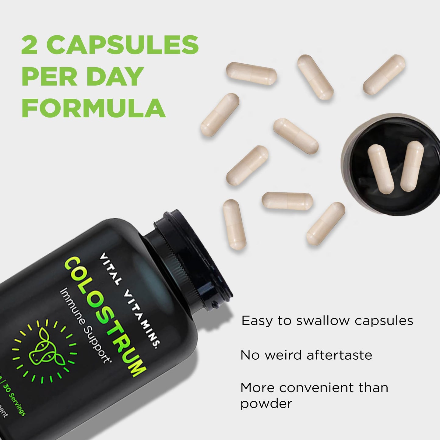 Vital Vitamins Colostrum Supplement, 30% IgG, Grass-Fed Bovine, 60 Capsules | Supports Immune Defense & Gut Health, Colostrum with Vitamin C, Zinc, & Selenium, Non-GMO