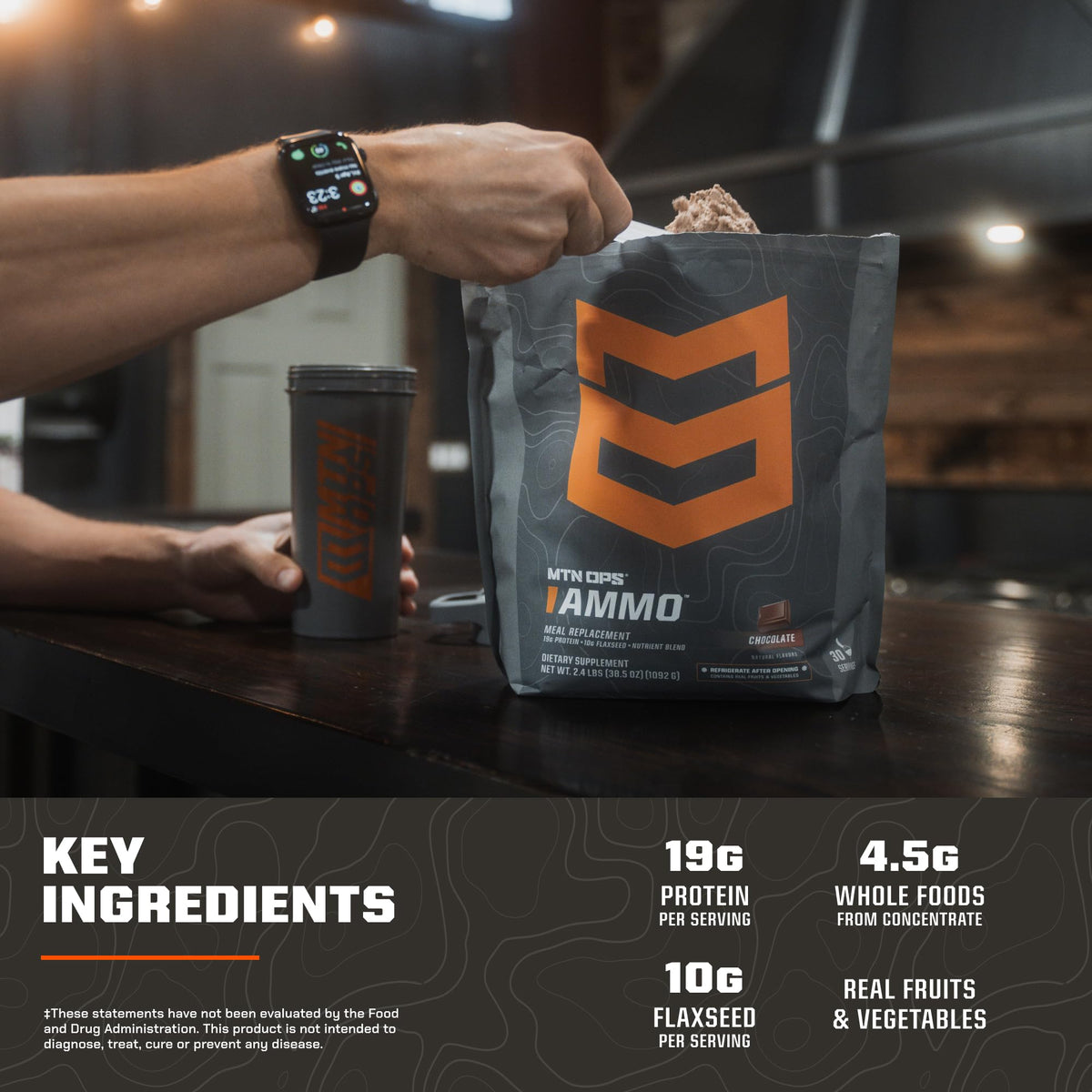 MTN OPS Ammo Meal Replacement Protein Powder, Peanut Butter Chocolate