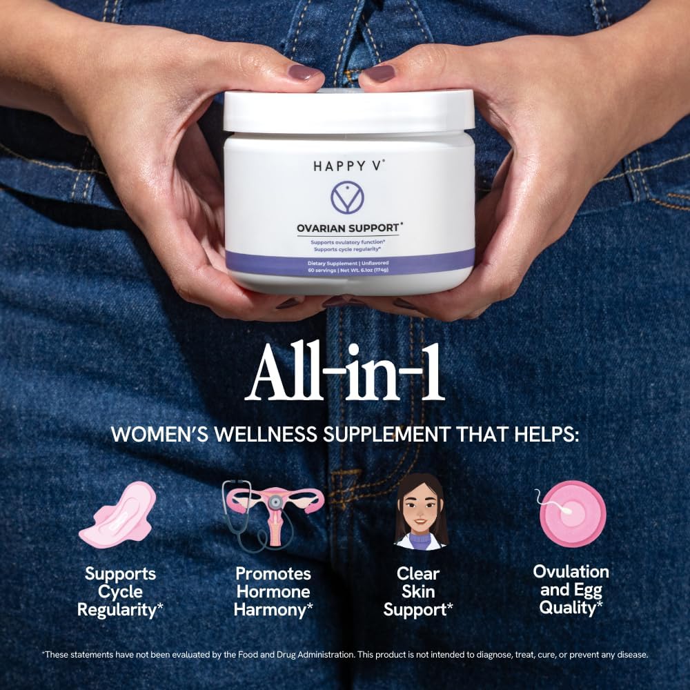 Happy V Ovarian Support for Women with Myo-Inositol & D-Chiro-Inositol 40:1| Ratio, DIM, CoQ10 & Folate | Hormone Balance, Cycle Regularity, Egg Quality & PCOS Support