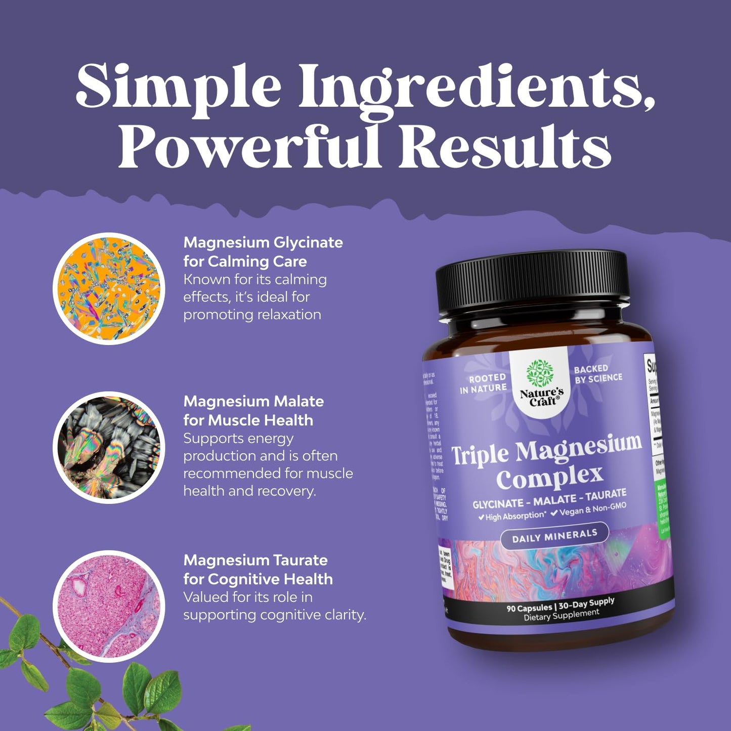 Triple Magnesium Complex Supplement - High Absorption Magnesium Glycinate, Malate & Taurate Blend for Muscles Energy Support & Heart Health - Triple Mg Complex 400 mg Capsules - 180 Count
