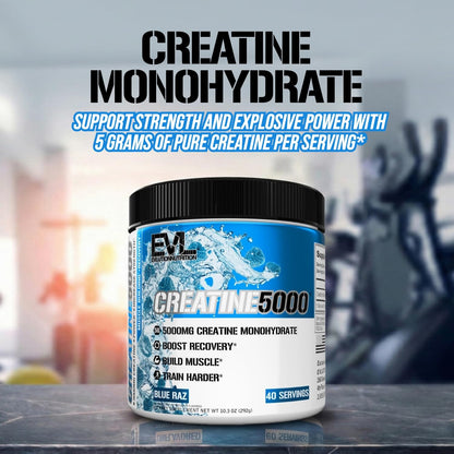 Evlution Nutrition Creatine 5000 - Supports Faster Recovery Lean Muscle Growth & Performance - Pre & Post Workout Powder - 5000mg Pure Creatine Monohydrate Per Serving - 60 Servings - Unflavored