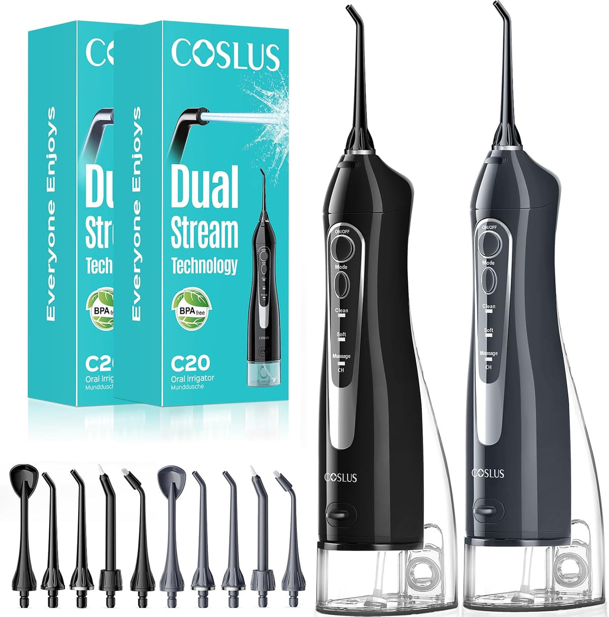 COSLUS ADA Accepted C20 Water Dental Flosser Teeth Pick, 300ML Larger Tank