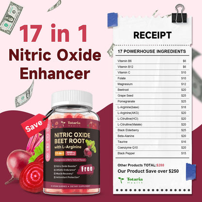 Totaria Beet Root Gummies - Blood Pressure & Cardiovascular Support, Beetroot Supplement with Grape Seed, Pomegranate - Nitric Oxide Gummies for Heart Health, Circulation, Vegan, Non-GMO, Sugar Free