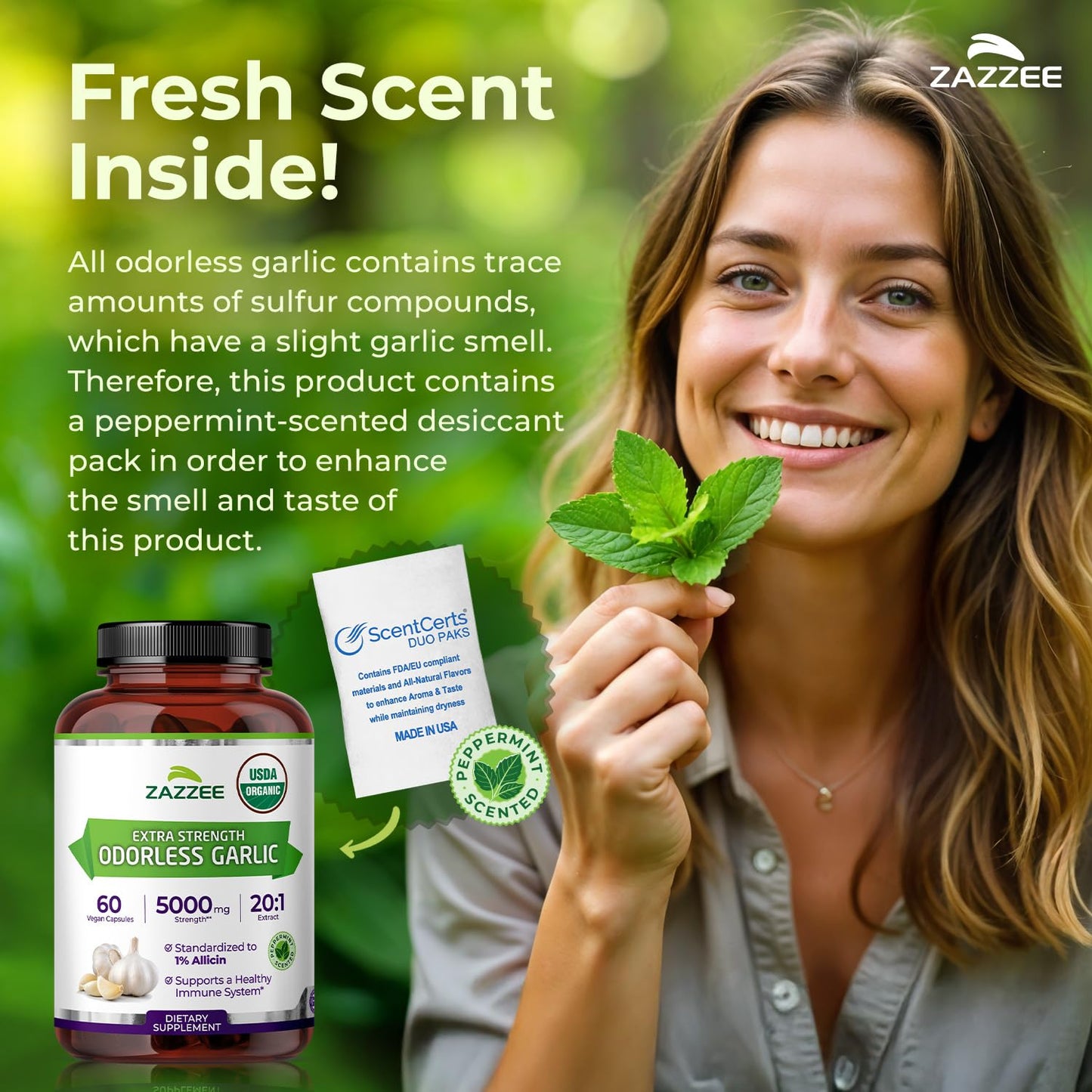 Zazzee USDA Organic Odorless Garlic 20:1 Extract, 1% Allicin, 100 Vegan Capsules, 3+ Month Supply, Allium Sativum, Immune, Circulation & Heart Health Support, All-Natural, Non-GMO, Made in the USA