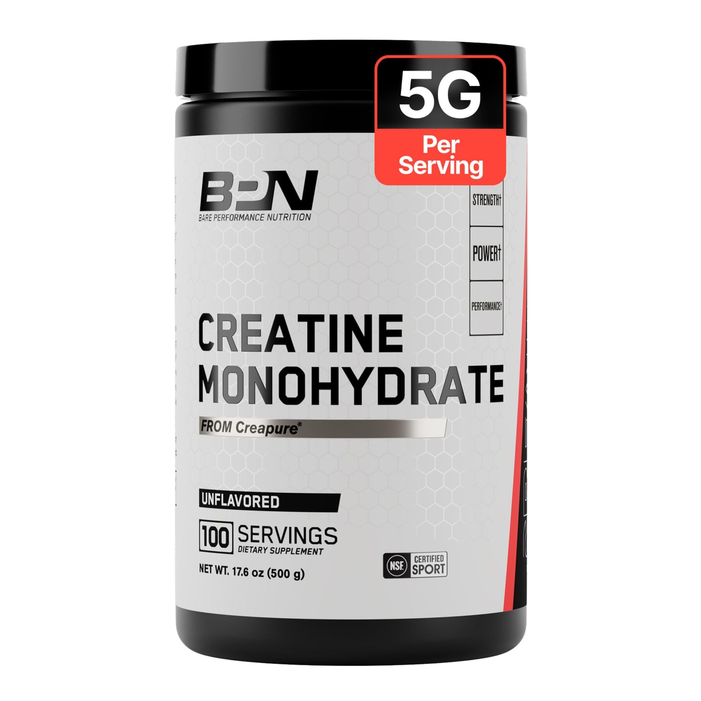 BARE PERFORMANCE NUTRITION, BPN Pure Creatine Monohydrate Powder by Creapure, 5g of Creatine per Serving, Supports Muscle Growth, Unflavored Creatine Powder, 60 Servings | 5g of Creatine per Serving, Supports Muscle Growth for Increased Strength, Power an