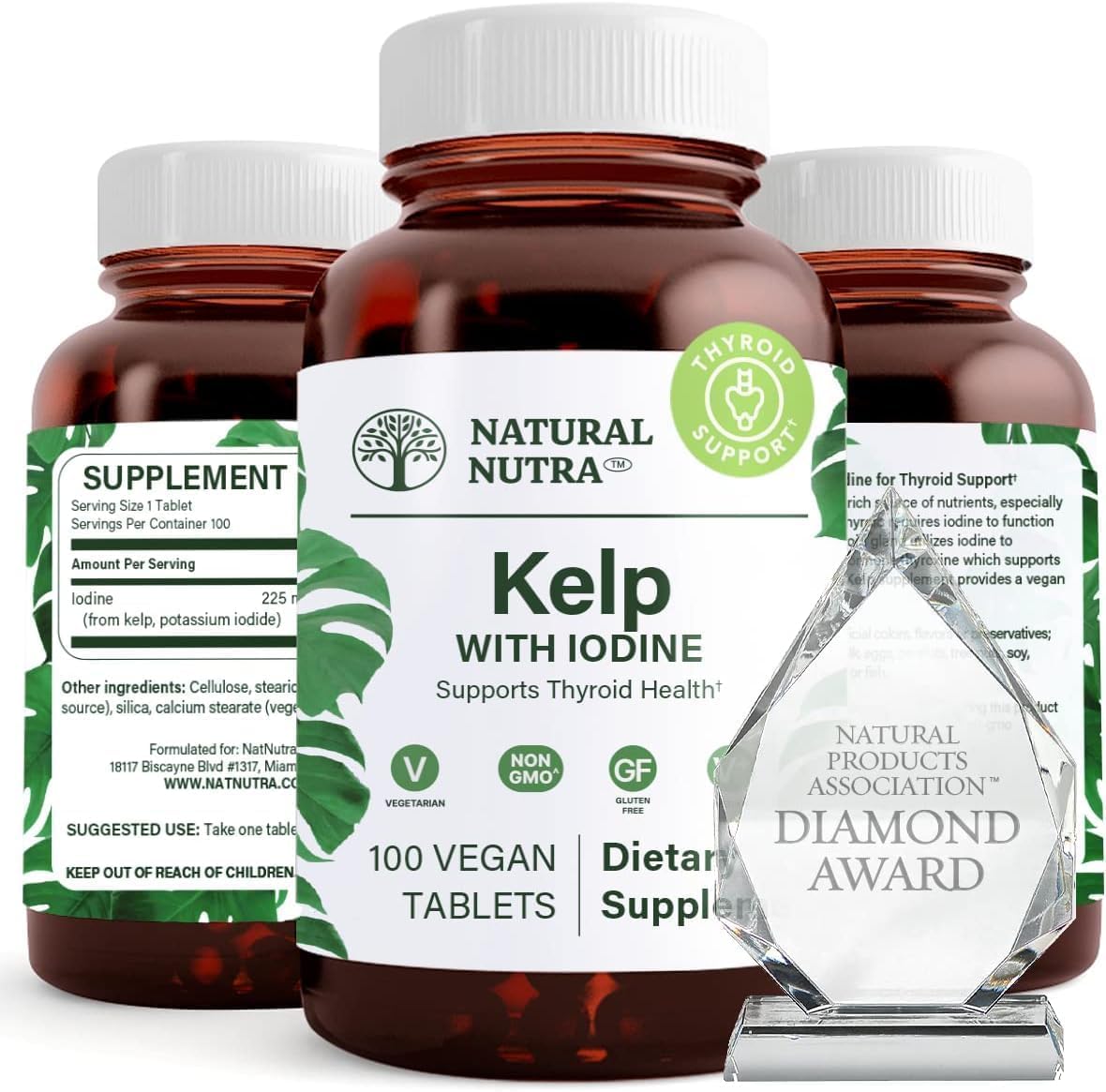 Natural Nutra Kelp Iodine with Potassium Iodide 225 mcg, 100 Tablets | Thyroid Support Supplement with Vegan Sea Kelp, Immune Strength & Metabolism Balance Formula for Daily Wellness Support