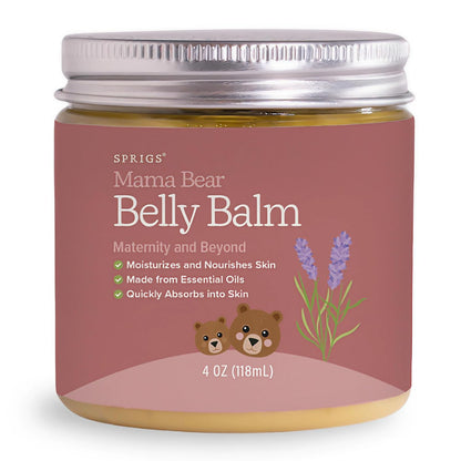 SPRIGS Belly Balm, 4 oz | Natural Moisturizing Cream for Pregnancy & Postpartum | Nourishing Body Butter for Dry Skin | Non-Greasy & Made with Relaxing Lavender Essential Oils & Soothing Cocoa Butter