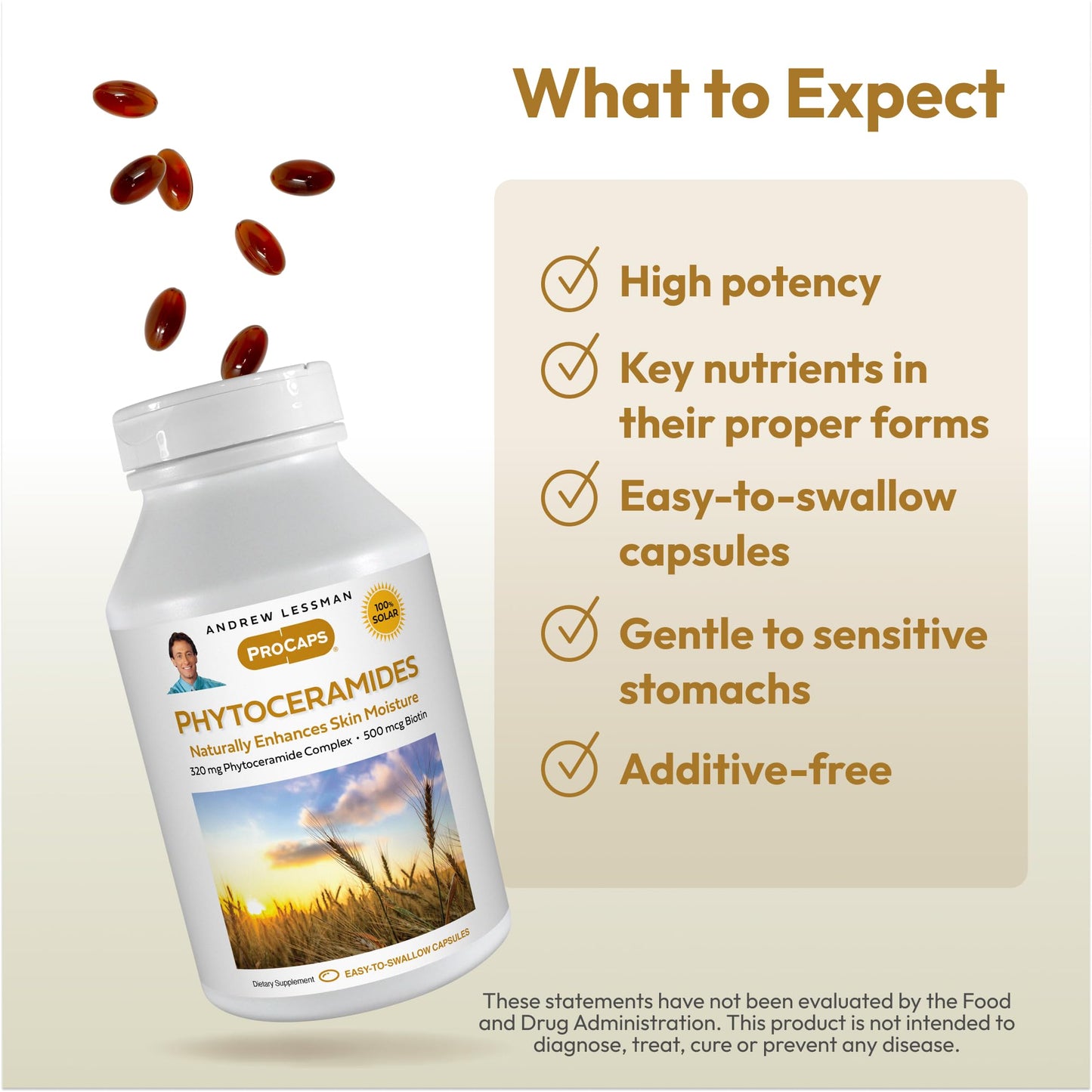 ANDREW LESSMAN Phytoceramides Skin Supplement, 60 Capsules | Plant-derived phytoceramides help support skin hydration, elasticity and a healthy-looking complexion from within.
