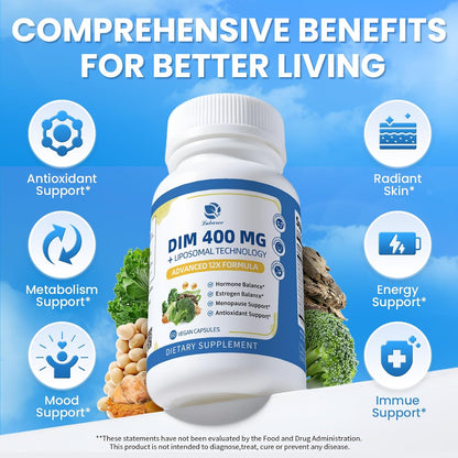 Lukaree DIM Supplement 400MG for Women - 12 in 1 Liposomal Dim Capsules- with Black Cohosh, Soy Isoflavones & Alpha Lipoic Acid, Vegan, 120 Ct.