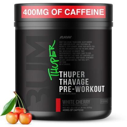 RAW Thuper Thavage Pre Workout Powder - High-Stim Preworkout with Creatine, Beta Alanine, L-Citrulline & Caffeine - Chris Bumstead Gym & Fitness Supplement for Men & Women - Watermelon Grape